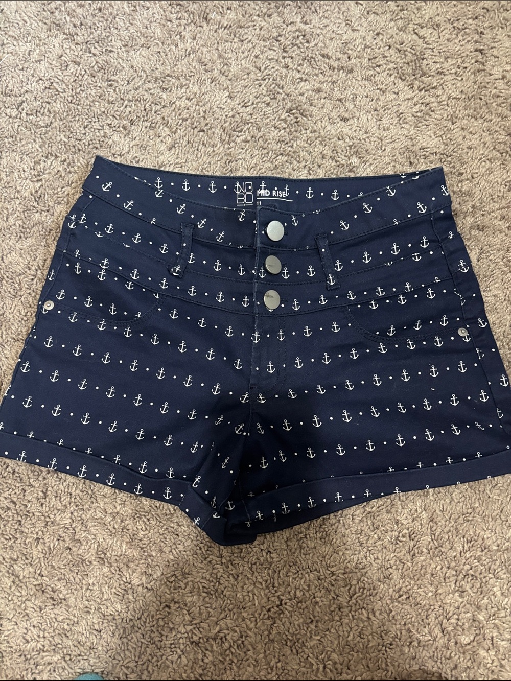 NOBO Navy Anchor High-Waist Button-Front Shorts
